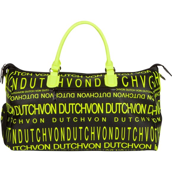 Von Dutch Monogram Black & Yellow Duffle Bag Weekender Overnight Luggage Gym - Picture 5 of 9